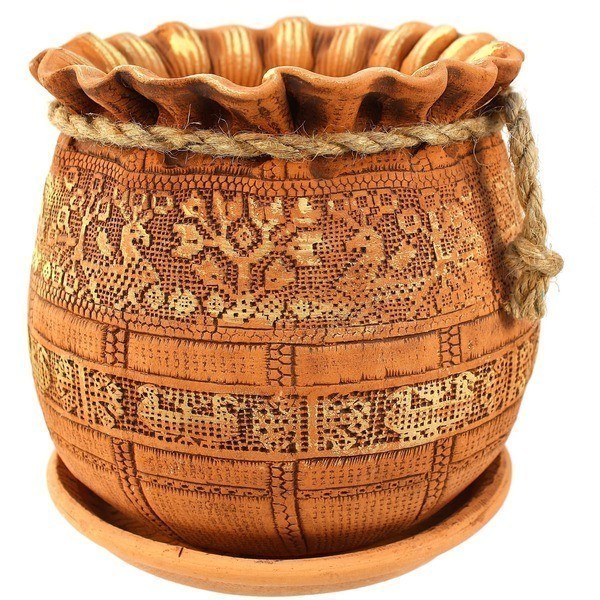 Горшок керамический "Вышивка с птицами", D17