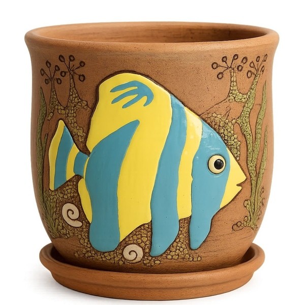 Горшок керамический "Рыбки", D14