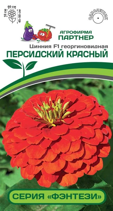Партнер Цинния F1 ПЕРСИДСКИЙ КРАСНЫЙ / георгиновидная ^(4шт) , изображение 0