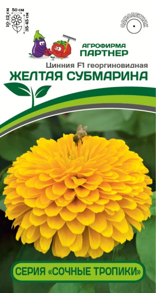 Партнер Цинния F1 ЖЕЛТАЯ СУБМАРИНА / георгиновидная ^(4шт)