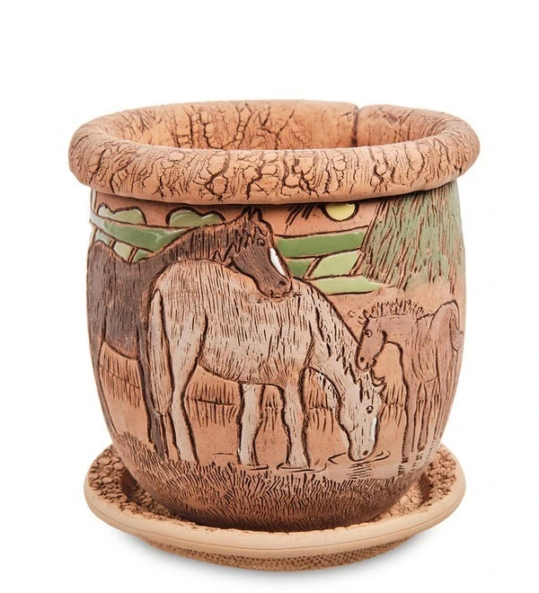 Горшок керамический "Кони", D19