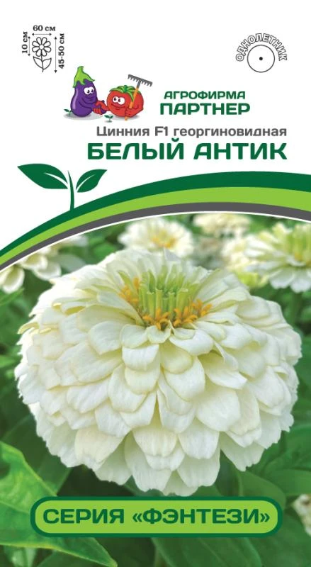 Партнер Цинния F1 БЕЛЫЙ АНТИК / георгиновидная ^(4шт) 